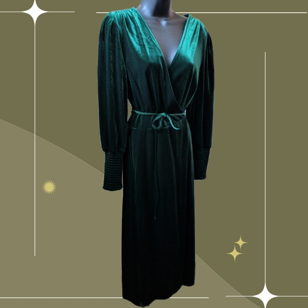 ✨ Nwt Nordstrom Belle And Bloom Green Velvet Wrap Dress Size L